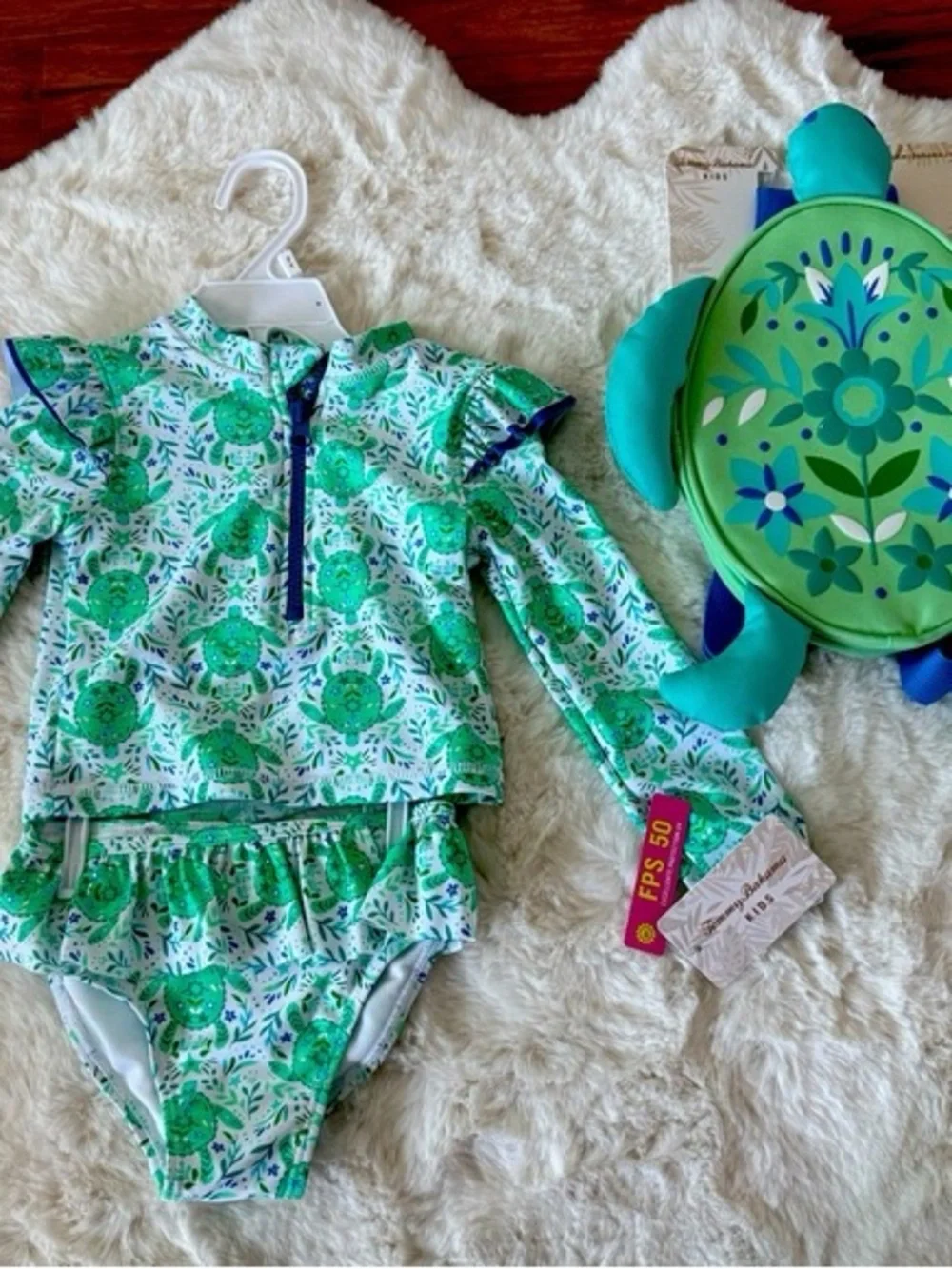 Tommy Bahama Green Floral Rash Guard Swimsuit Set - SPF 50